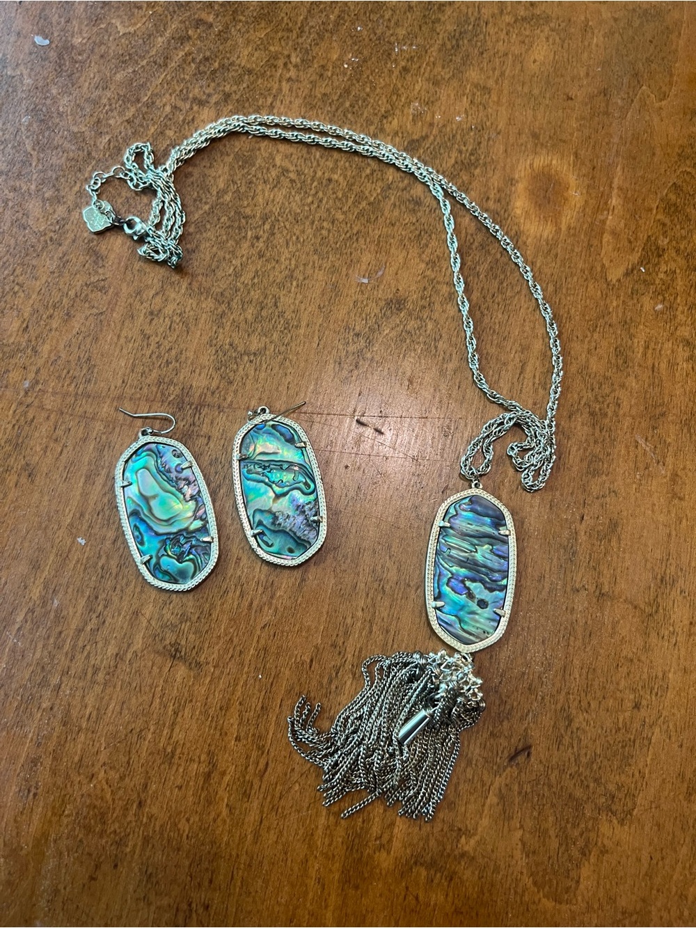 Kendra Scott Abalone Elisa Tassel Necklace & Earrings Set Gold